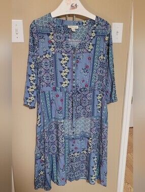 Coldwater Creek Blue Patchwork Floral Midi Dress